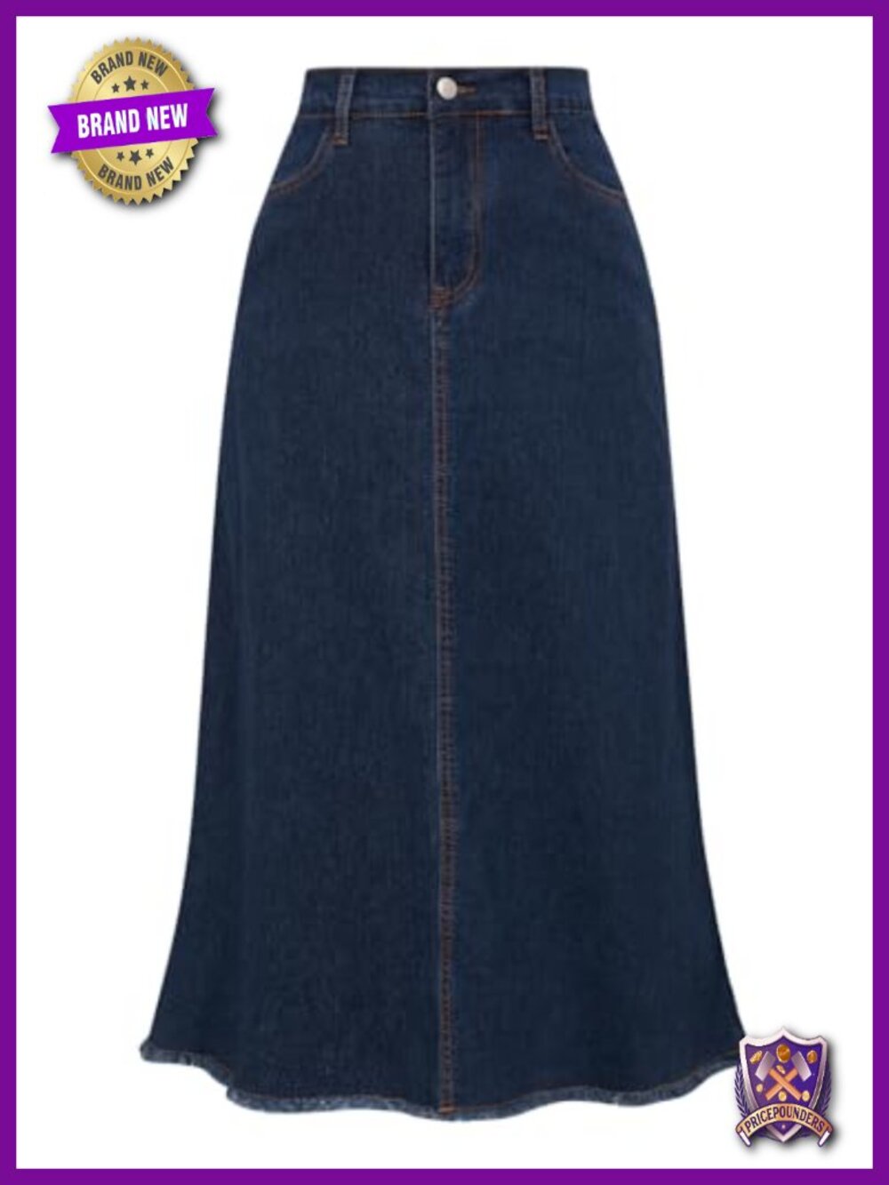 Belle Poque Long Denim Maxi Jean Skirt High Waist A-Line Frayed Hem